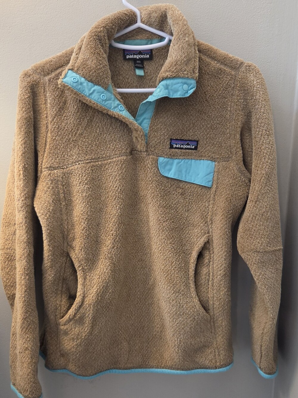 Patagonia Women's Re-Tool Snap-T Pullover Bear Brown with turquois Colorway XXS